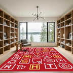 Red Whimsical Alphabet Animals Composition Rug
