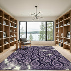 Midnight Purple Ornate Paisley Damask Rug