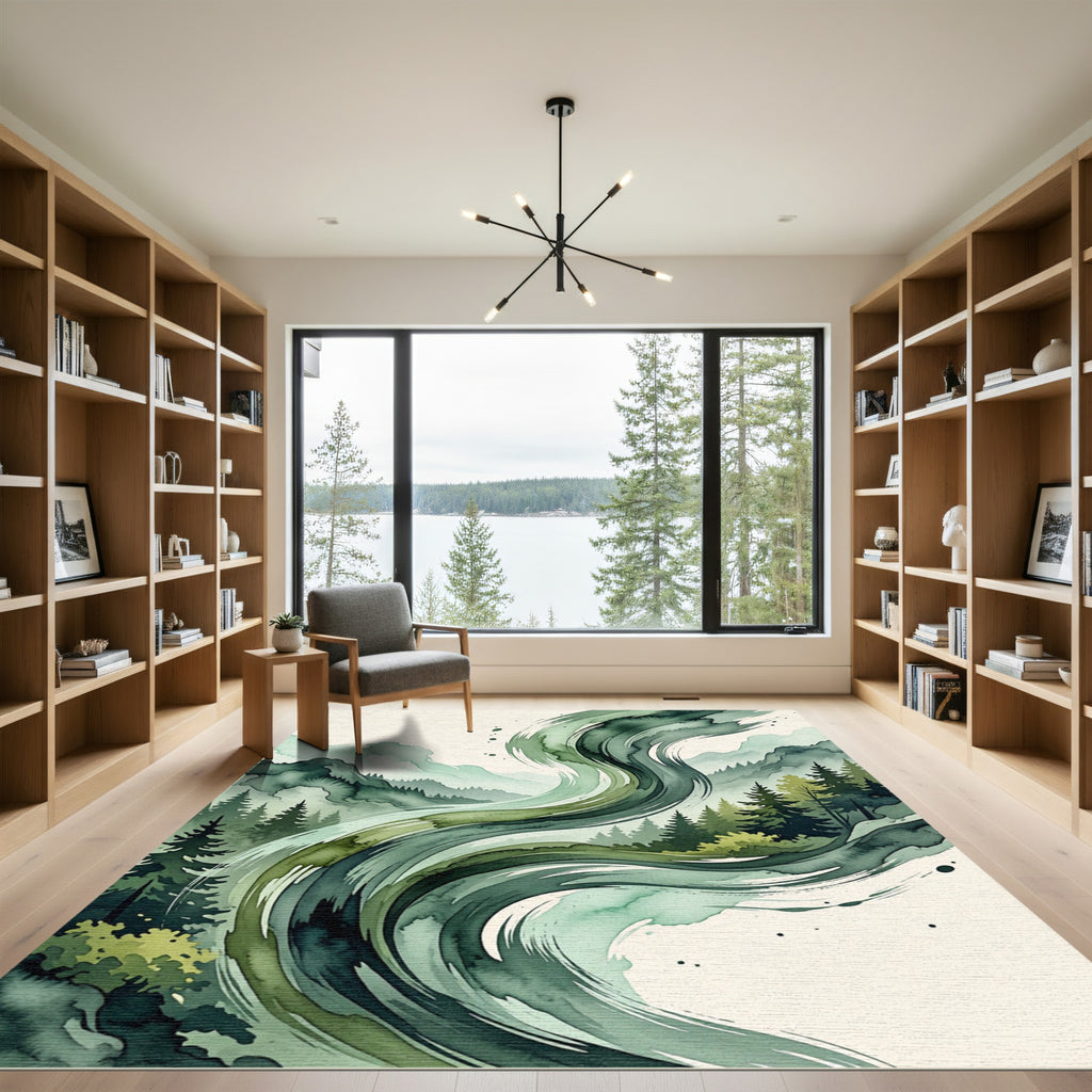 Abstract Forest Swirl Watercolor Landscape Rug