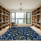 Navy Blue Floral Branch Arrangement Rug