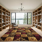 Rich Crimson and Gold Medallion Tile Rug