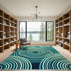 Teal Teal Rippling Concentric Circles Rug
