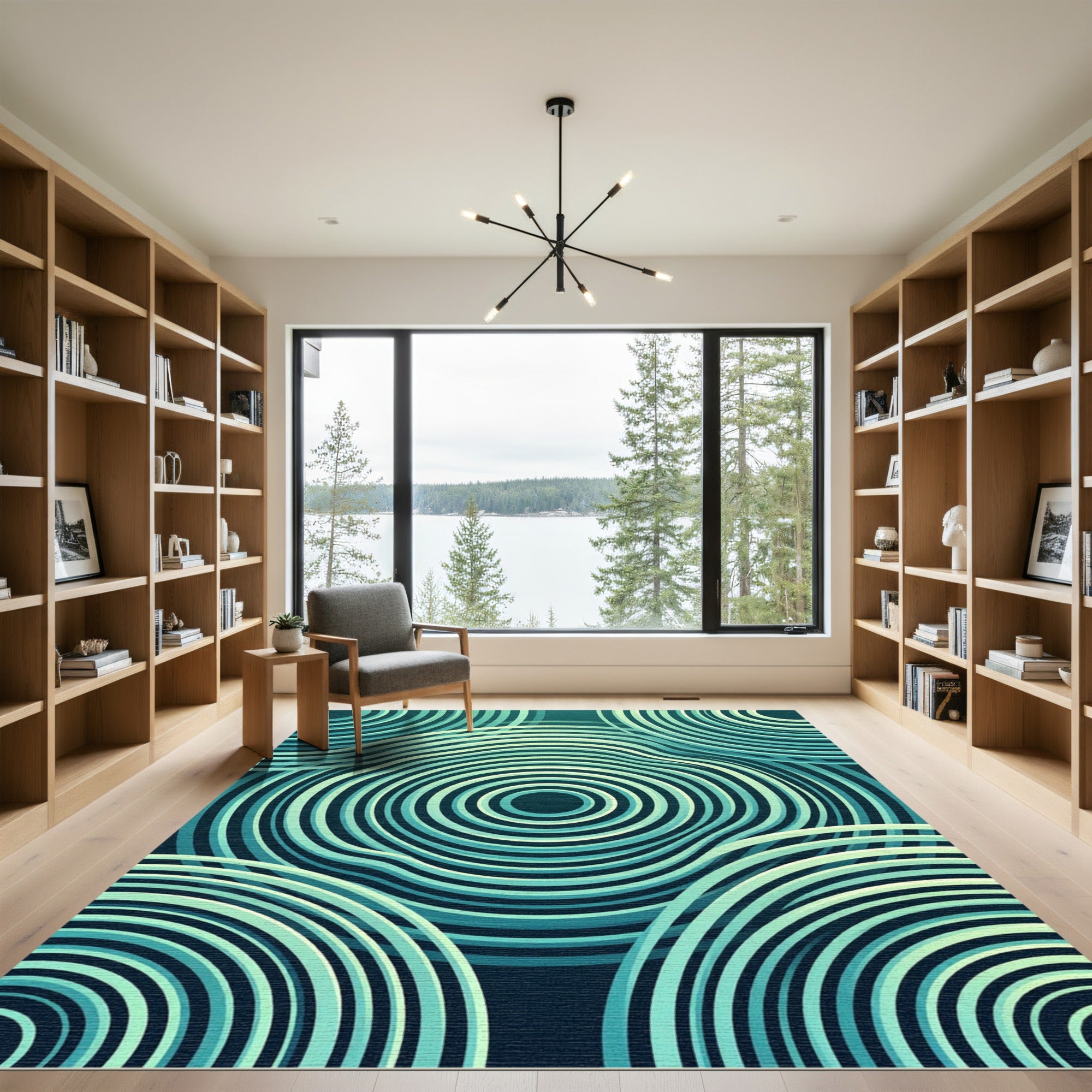 Teal Teal Rippling Concentric Circles Rug