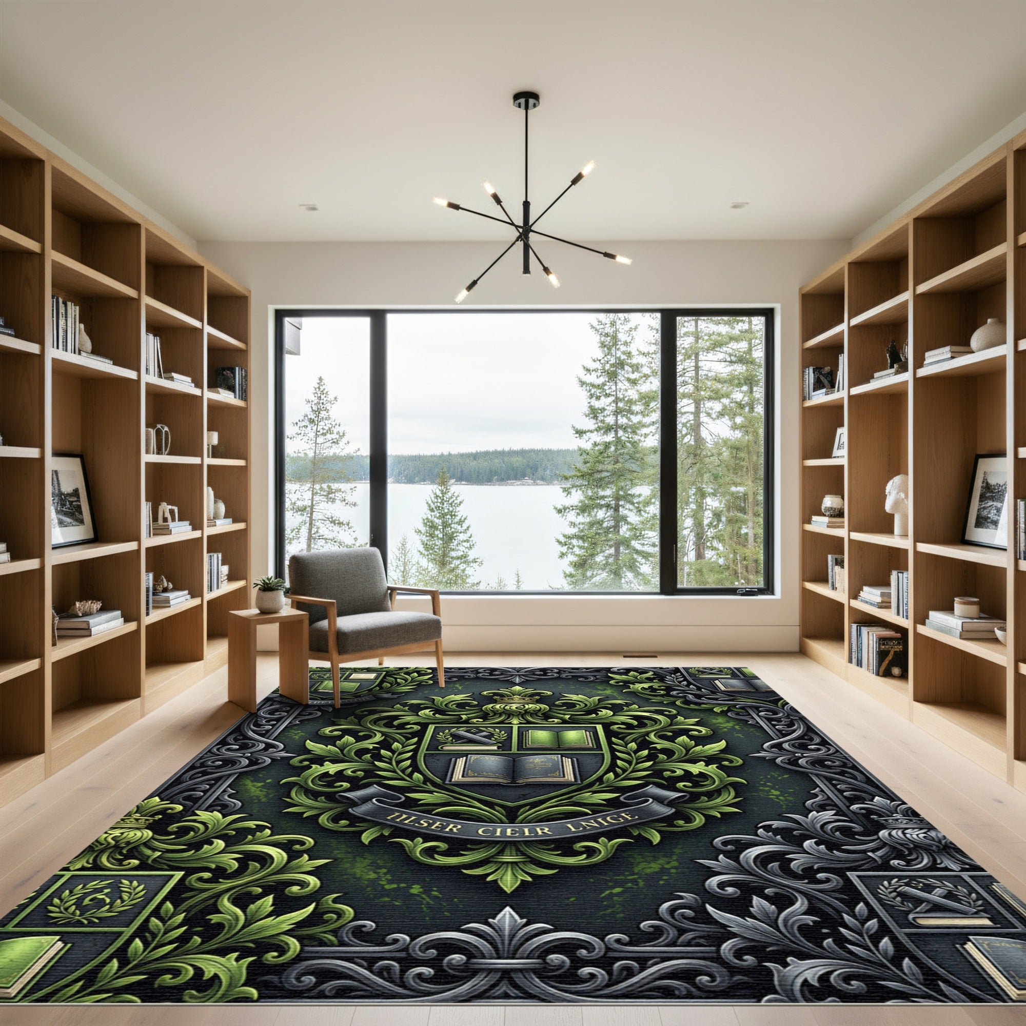 Emerald Academic Heraldic Scholastic Emblem Rug