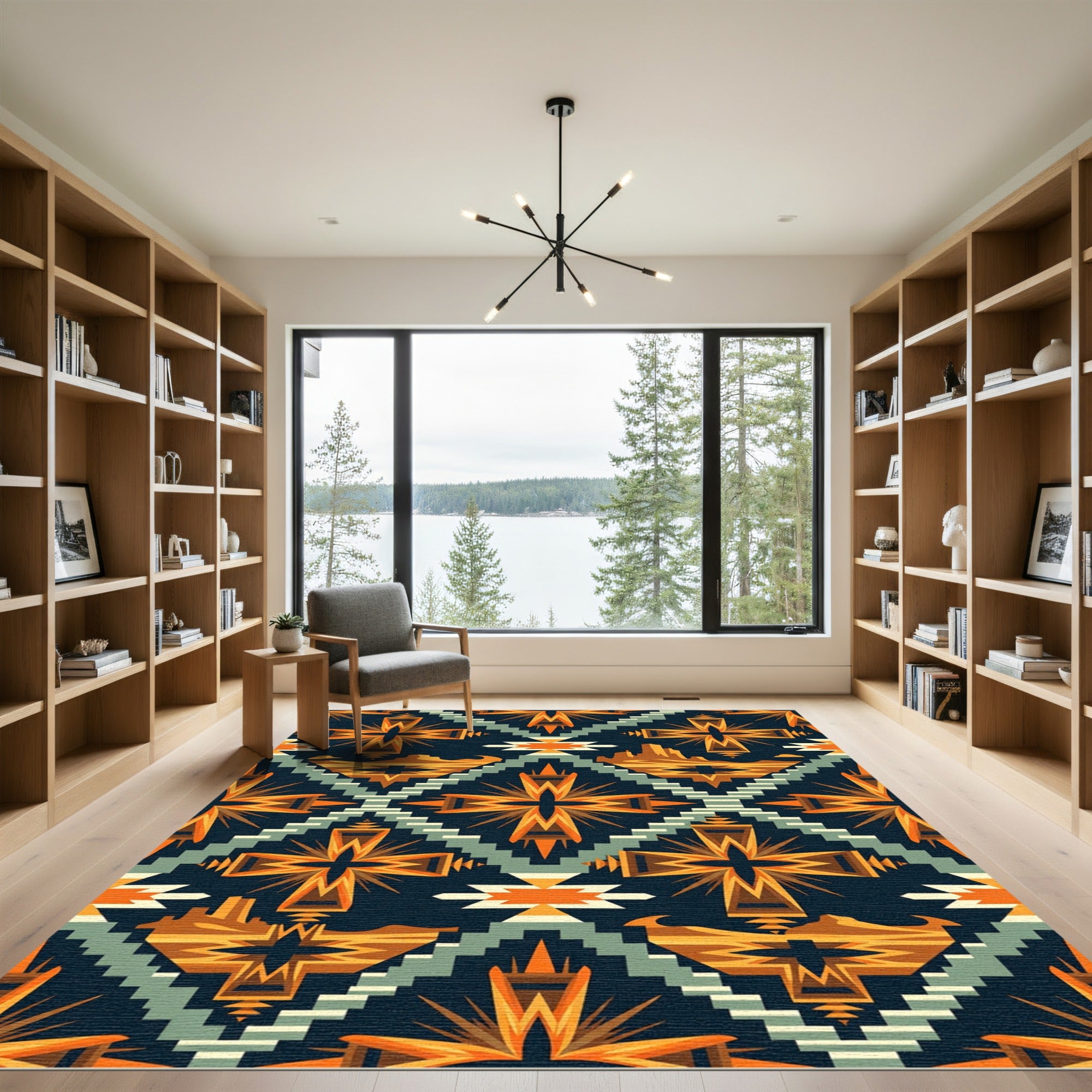 Southwestern Orange Geometric Cross Rug