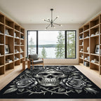 Monochrome Gothic Skull with Spiked Roses Rug