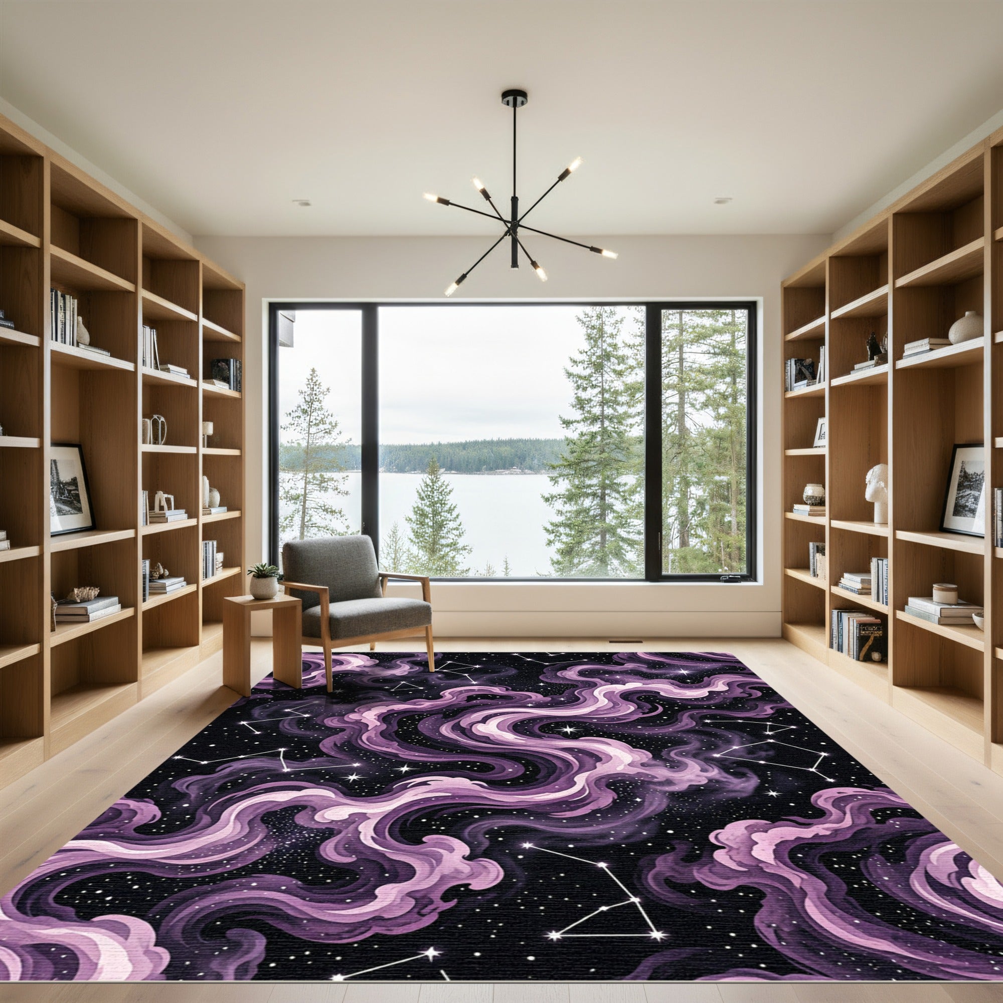 Cosmic Purple Nebula Starry Night Rug