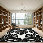Bold Black Monstera Leaf Pattern Rug
