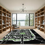 Minimalist Black and White Abstract Cityscape Rug