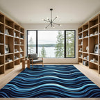 Deep Blue Gradient Wavy Lines Rug