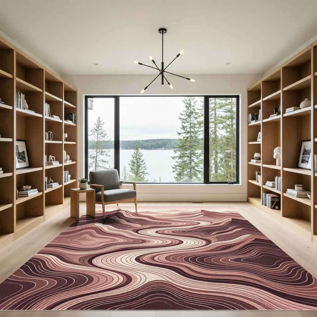 Earthy Winding Topographic Mountain Lines Rug