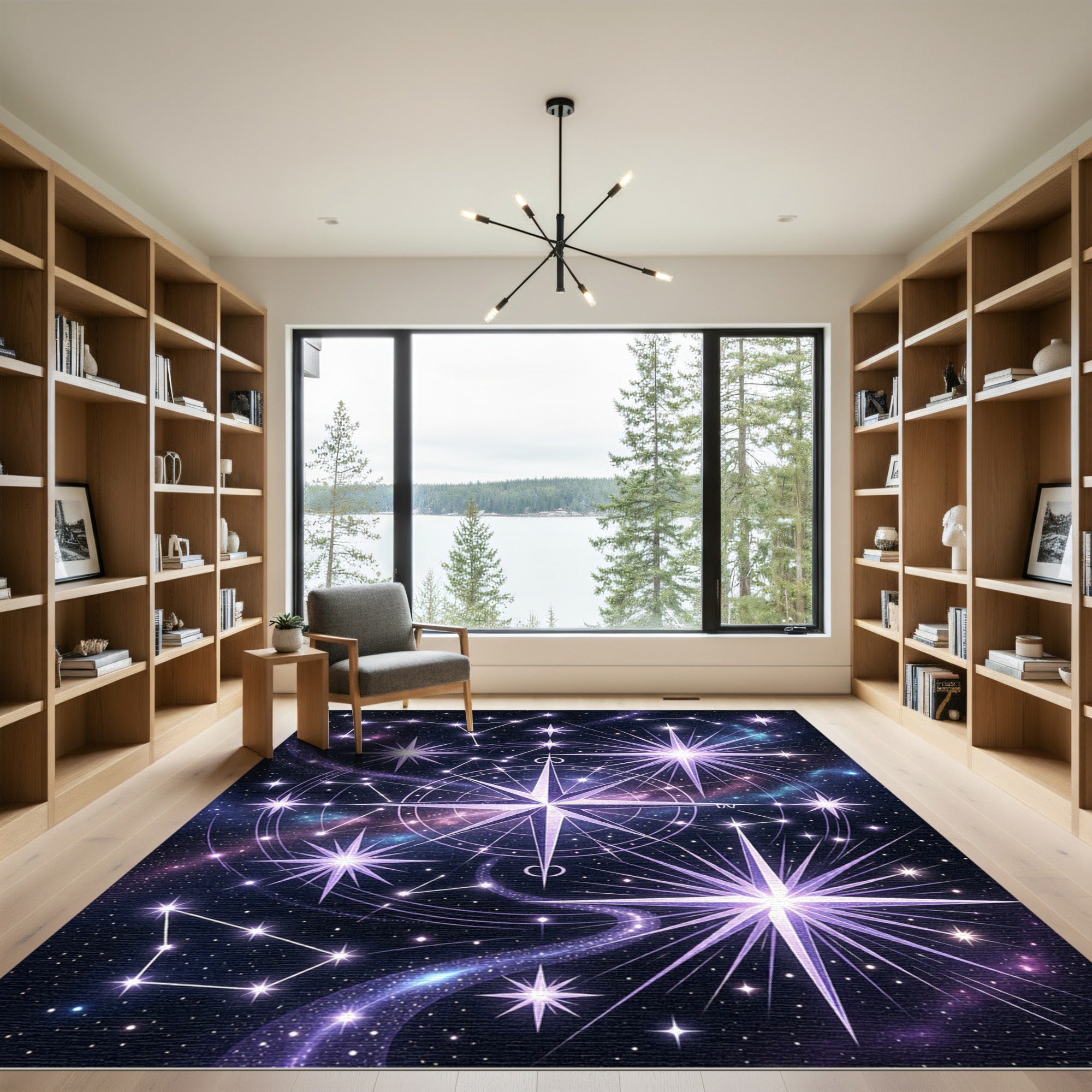 Cosmic Lavender Star Compass Rug