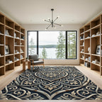 Elegant Cream Scrollwork Heart Medallion Rug