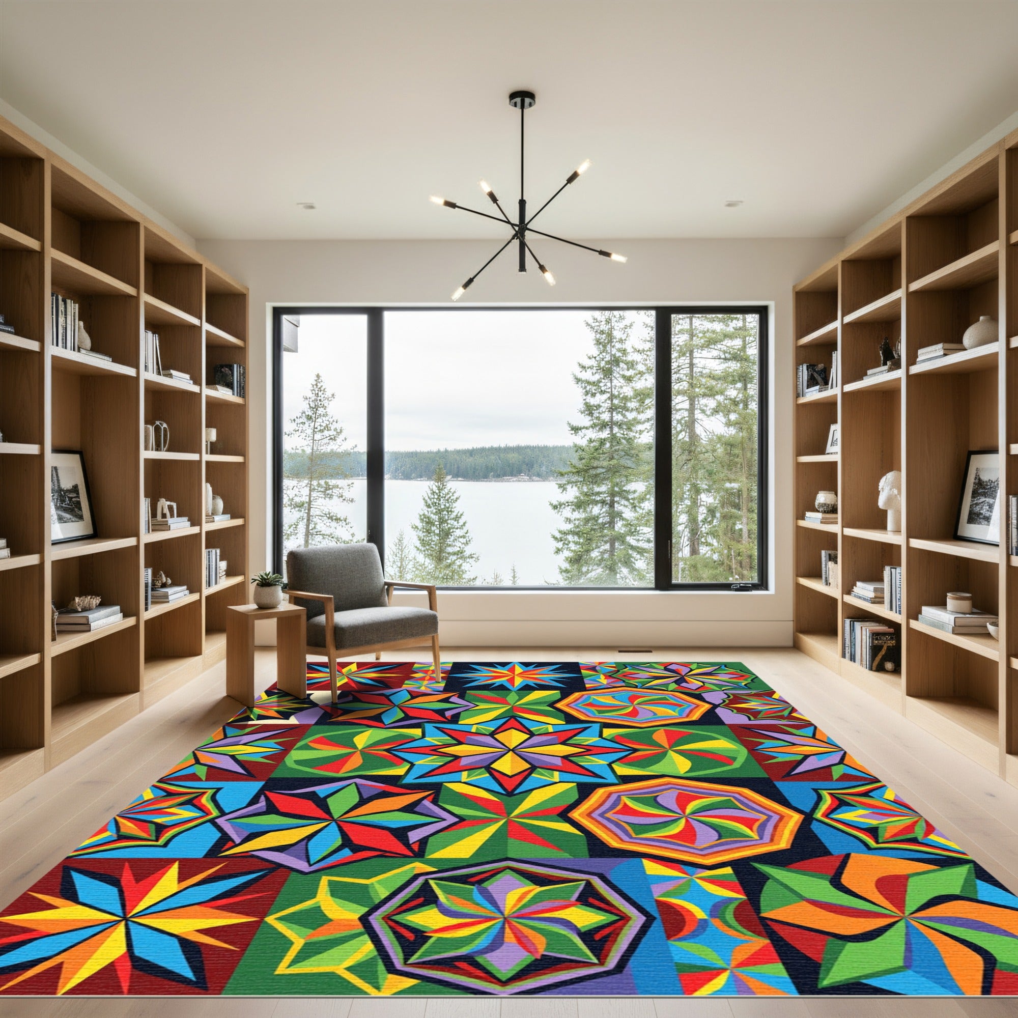 Vibrant Geometric Starburst Collage Rug