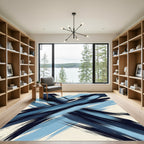 Modern Navy and Light Blue Abstract Brushstrokes Rug