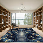 Intricate Blue Golden Cobra Serpent Rug