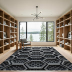 Modern Metallic Silver Hexagonal Lattice Rug