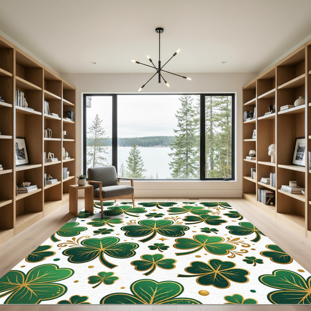 Golden Shamrock Clover Emerald Botanical Rug