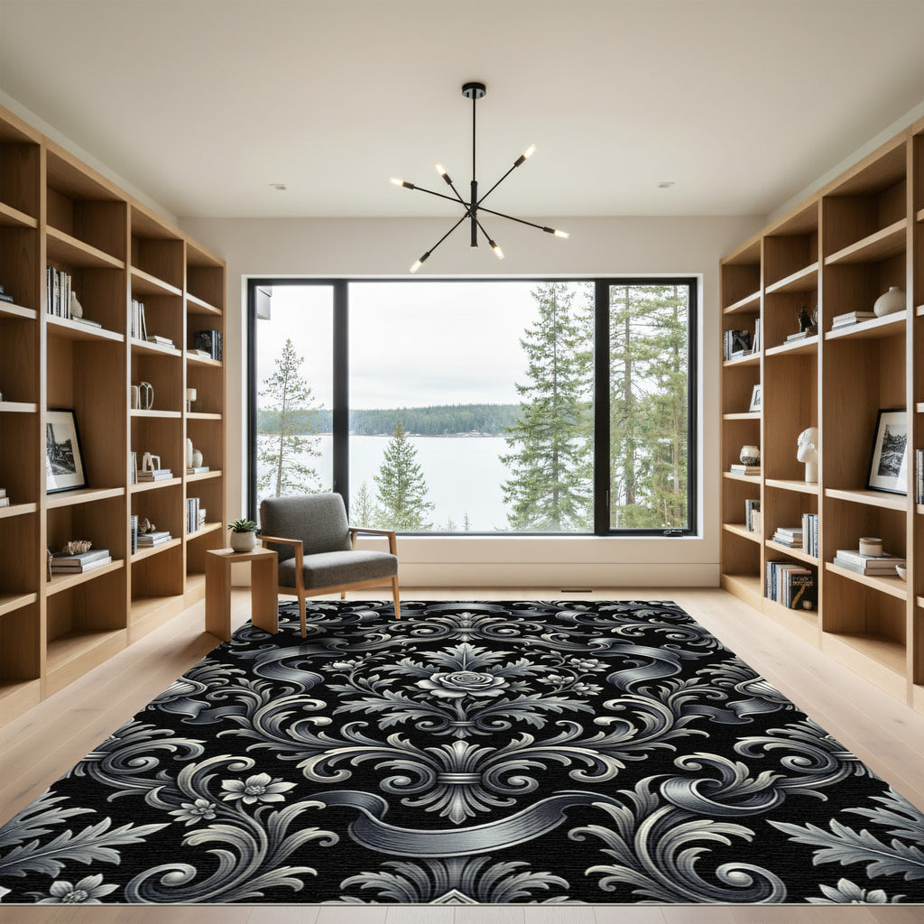 Ornate Silver Floral Scroll Lament Rug