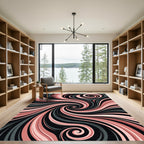 Modern Dusty Rose Black Swirl Abstract Rug