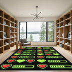 Neon Pixelated Heart Gaming Grid Rug
