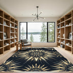 Radiant Gold Sunburst Geometric Emblem Rug