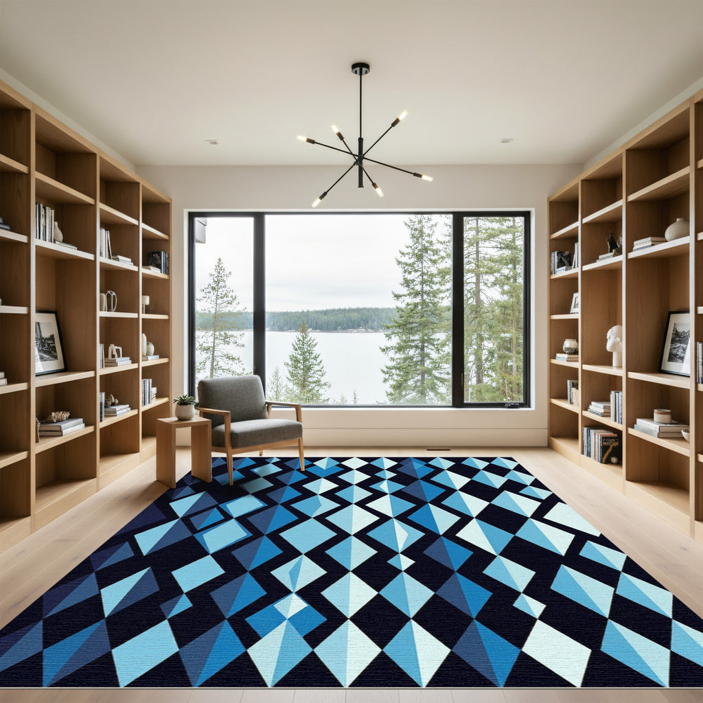 Deep Blue Diamond Gradient Geometric Rug