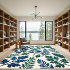 Lush Blue and Green Botanical Foliage Rug