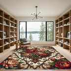 Crimson and Gold Floral Scroll Medallion Rug