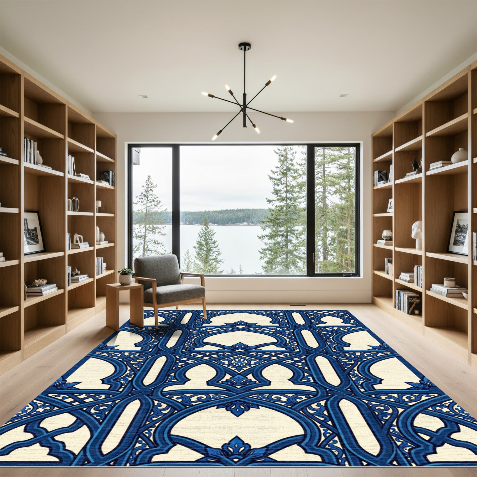 Intricate Navy Arch Lattice Scroll Rug
