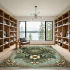 Elegant Sage Floral Damask Medallion Rug