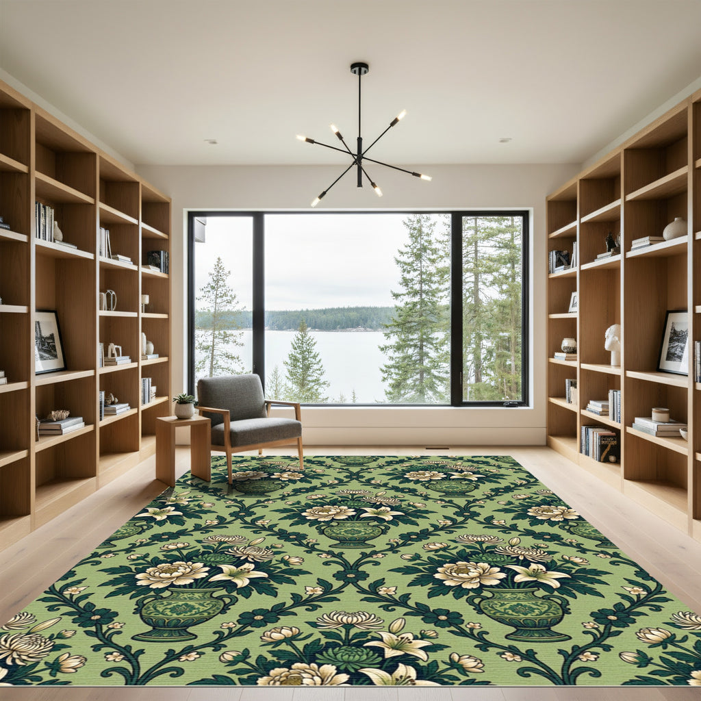 Emerald Green Floral Vase Harmony Rug