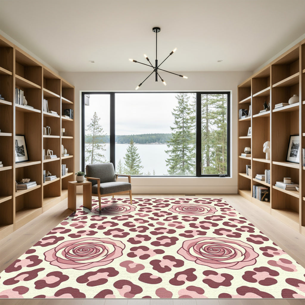 Blush Pink Rose Leopard Animal Spot Rug