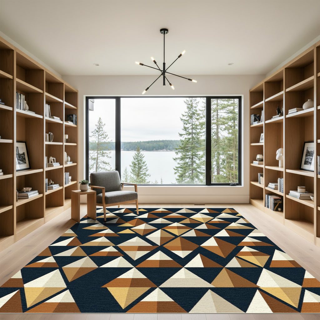 Mid Century Earth Tone Geometric Triangle Rug