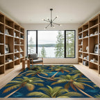 Lush Tropical Palm Navy Nightscape Rug