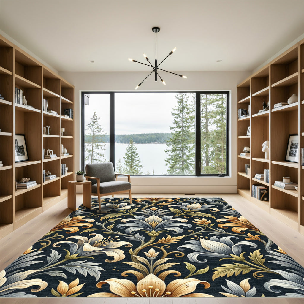 Vintage Floral Gold and Silver Rug