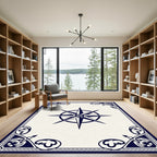 Naval Blue Compass Rose Border Rug
