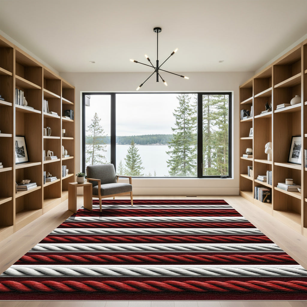 Crimson White Twisted Rope Texture Rug
