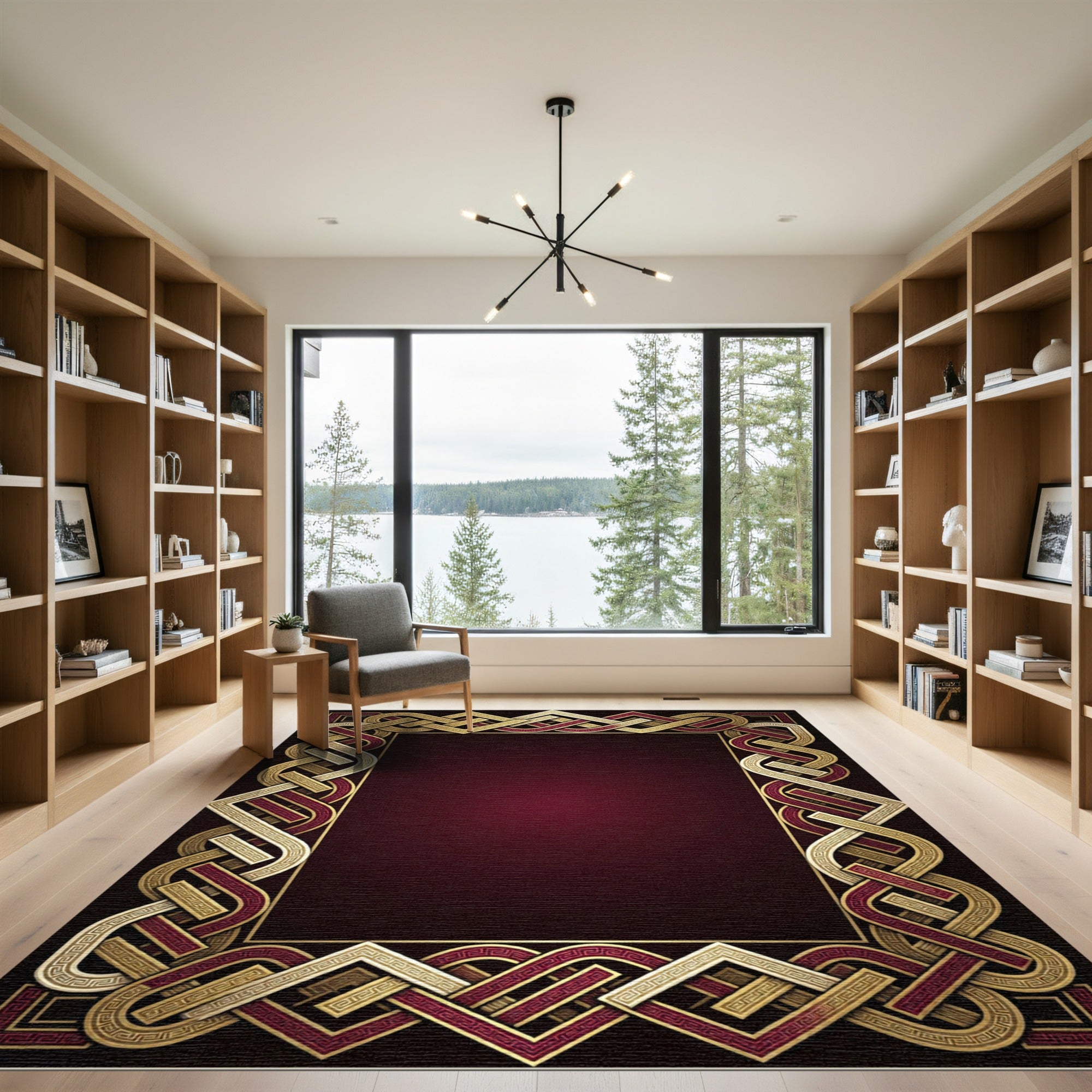 Regal Interlocking Gold Crimson Border Rug