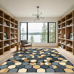 Modern Gray and Gold Hexagon Mosaic Rug