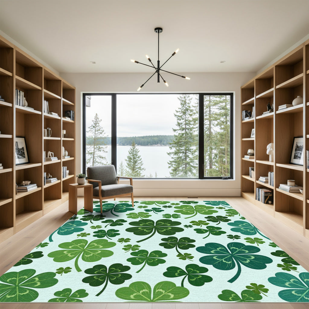 Lucky Four Leaf Clover Botanical Meadow Rug