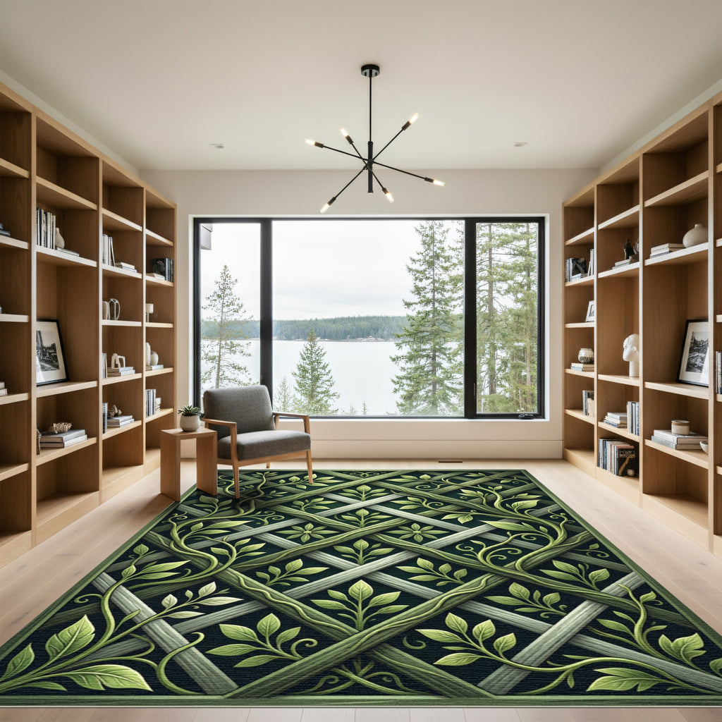 Sage Green Botanical Trellis Lattice Rug