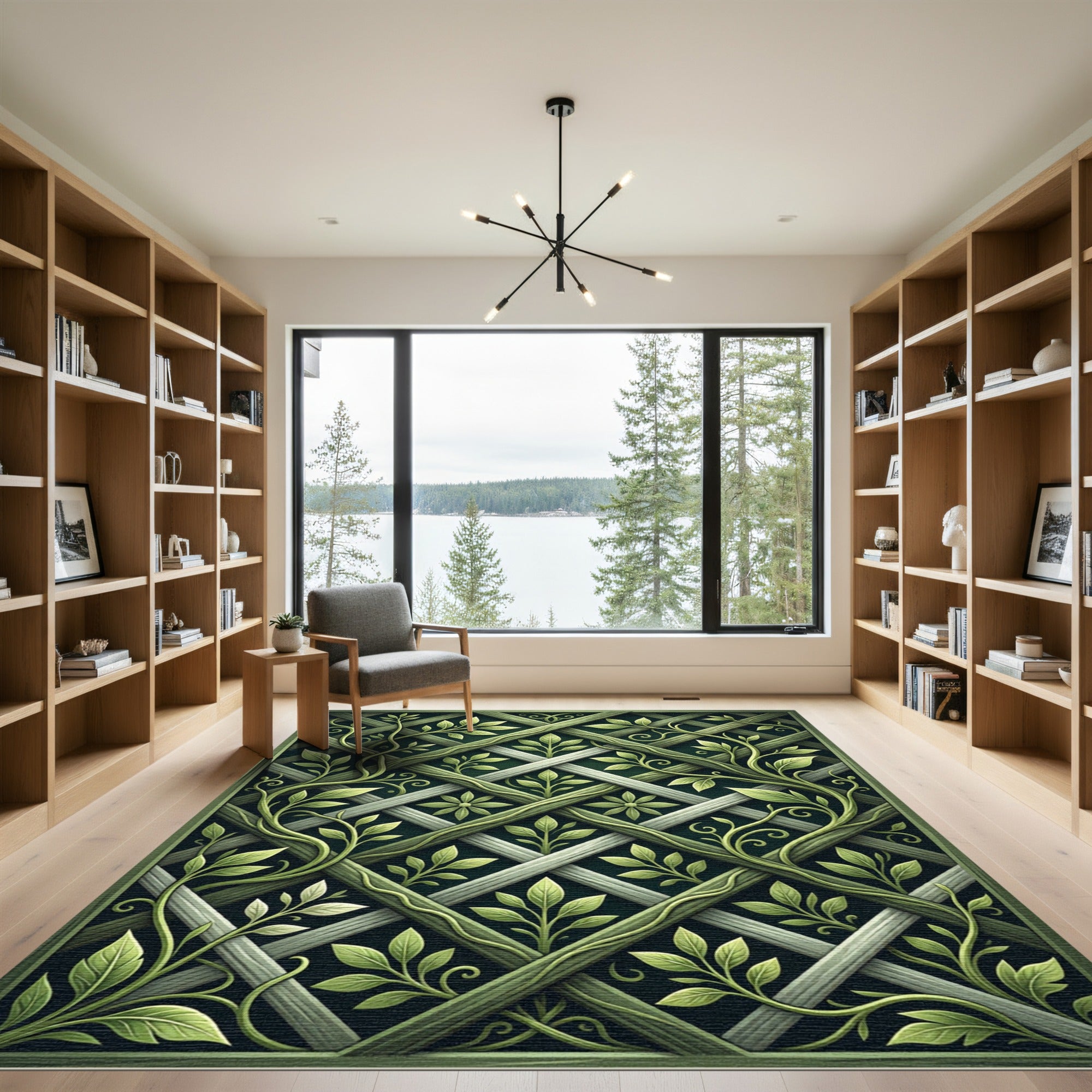 Sage Green Botanical Trellis Lattice Rug