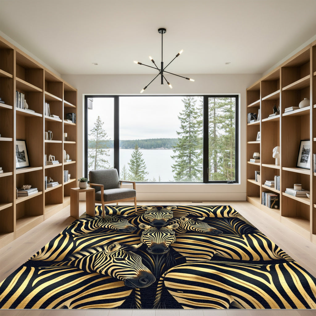 Bold Zebra Herd Black Gold Rug