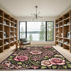 Elegant Blush Rose Floral Scrollwork Rug