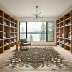 Elegant Gold Floral Mandala Art Rug
