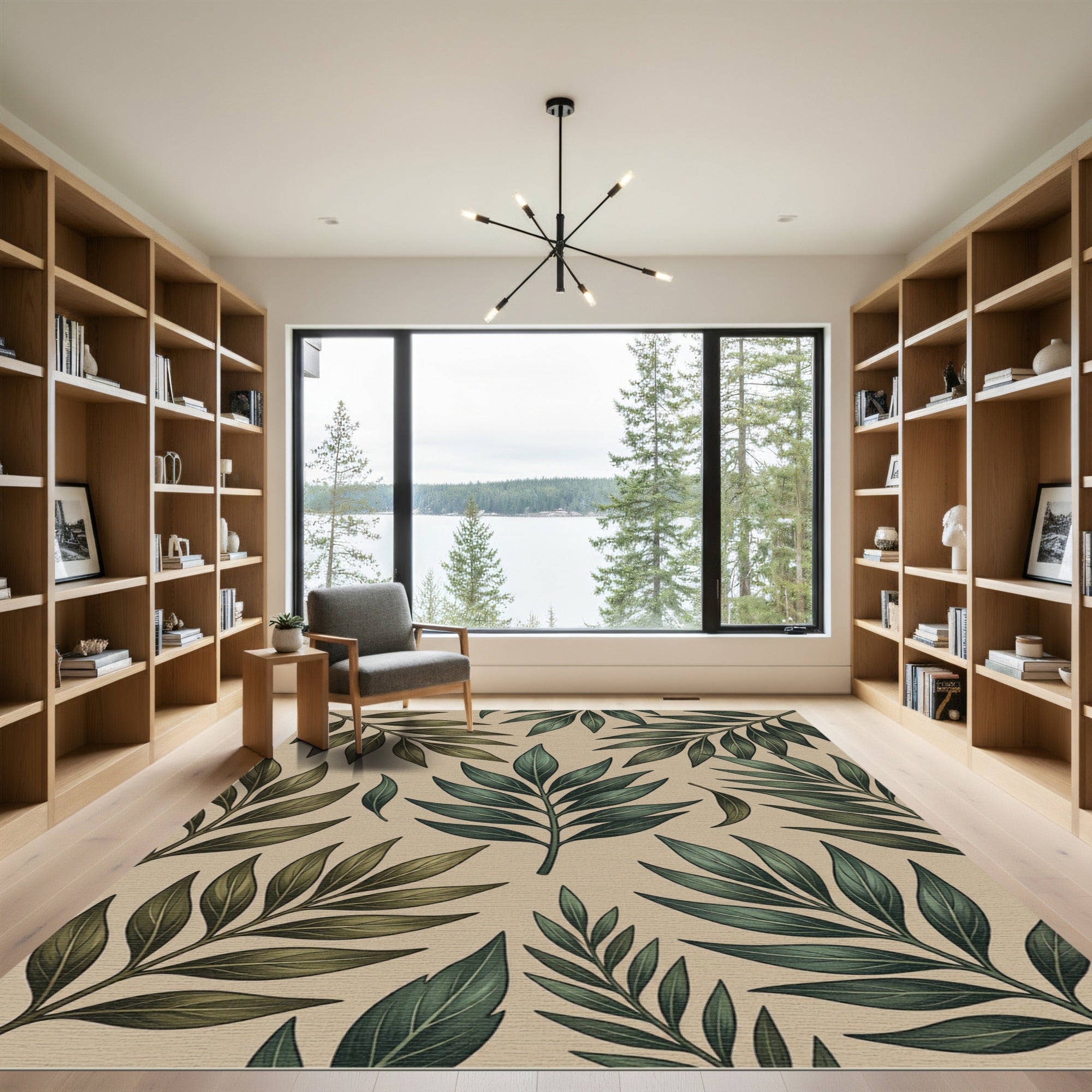 Earthy Leafy Branches Tan Background Rug