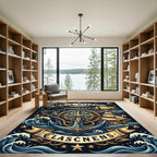 Golden Nautical Compass Anchor Maritime Art Rug
