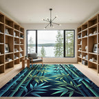 Deep Blue Bamboo Forest Foliage Rug
