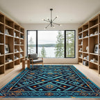 Ornate Teal Celestial Lattice Area Rug